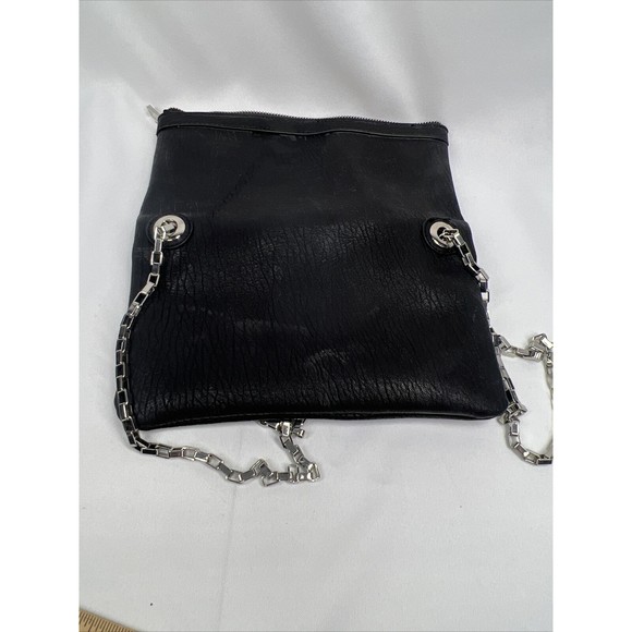Express Black￼ Purse Folds To Clutch Shoulder Bag Silver Chain Zipper Magnet - Picture 8 of 8